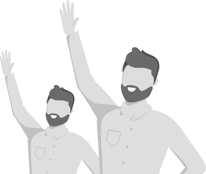 an animated image of two persons raising their right hand