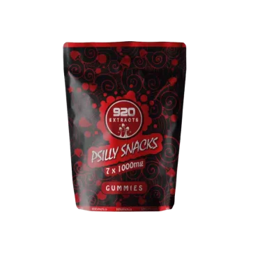 Front view of Psilly Snack 7 pack psilocybin gummy packaging