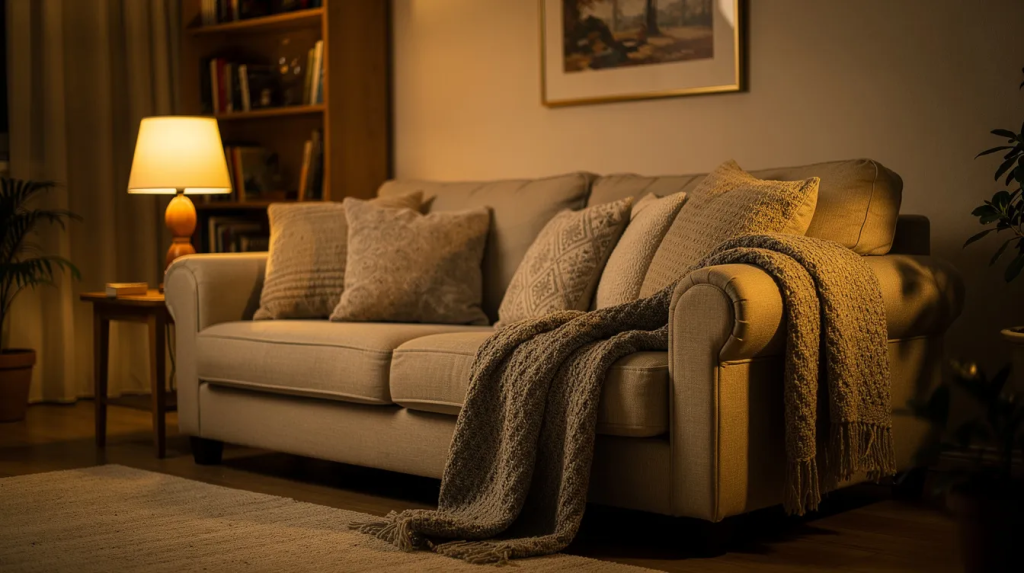 cozycouch | Canada Shrooms Cozy couch in a dimly lit living room